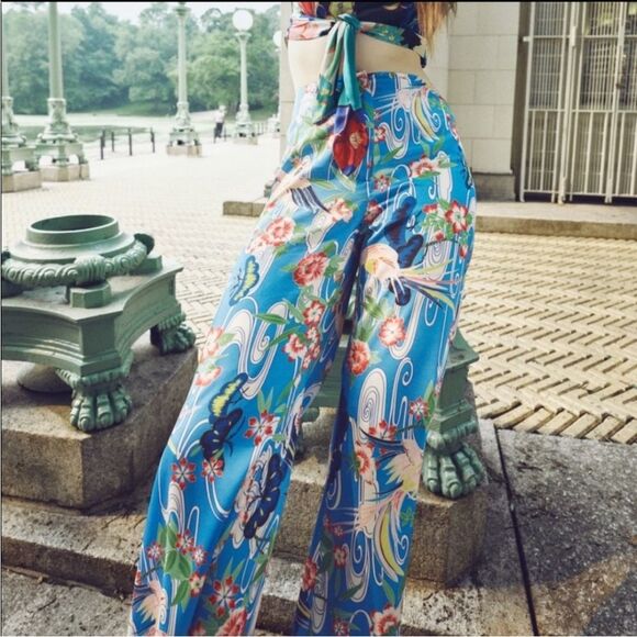 Zara tropical print wide leg trouser 🌺 high waist 🌺 NWT asian inspired XS - Picture 1 of 4